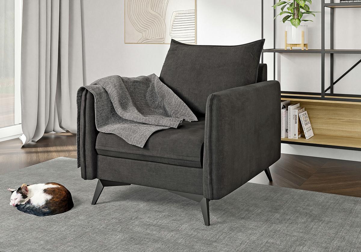 SESSEL Pulse Graphit Luxusmicrofaser - Graphitfarben/Schwarz, Holz/Textil (74/86/31cm) - S-Style Möbel