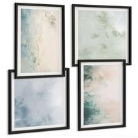 BILDER SET 4er Set - 50x50 cm & 40x60 cm Schwarzer Rahmen - Aquarell-Leinwandstil - Schwarz, Kunststoff (50/50cm) - TULUP