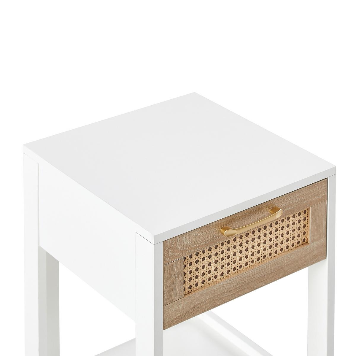 NACHTTISCH weiß rattan nachttisch mit schublade - Weiß, Holzwerkstoff (40/55/40cm) - Urban Meuble