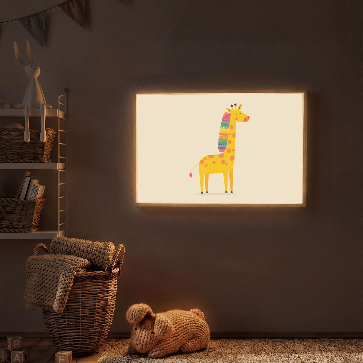 WANDLEUCHTE MIT AKKU Giraffe - Regenbogenmähne - Beige 90x60 cm - Beige, Holzwerkstoff (90/60/8cm) - OnlyWow