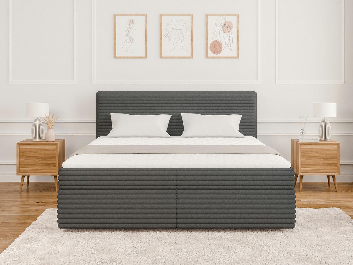 BOXBETT Roma 180/200 cm Dunkelgrau Plüschcord - Dunkelgrau/Schwarz, Holz/Kunststoff (180/200cm) - S-Style Möbel
