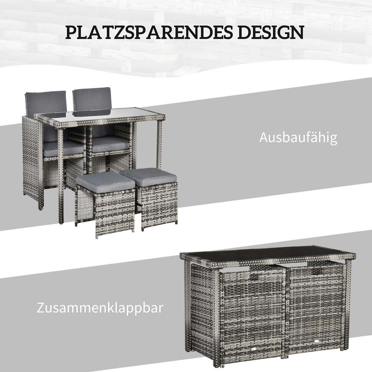 GARTENSET Garnitur 5 tlg. mit Kissen, Grau - Grau, Kunststoff - Outsunny