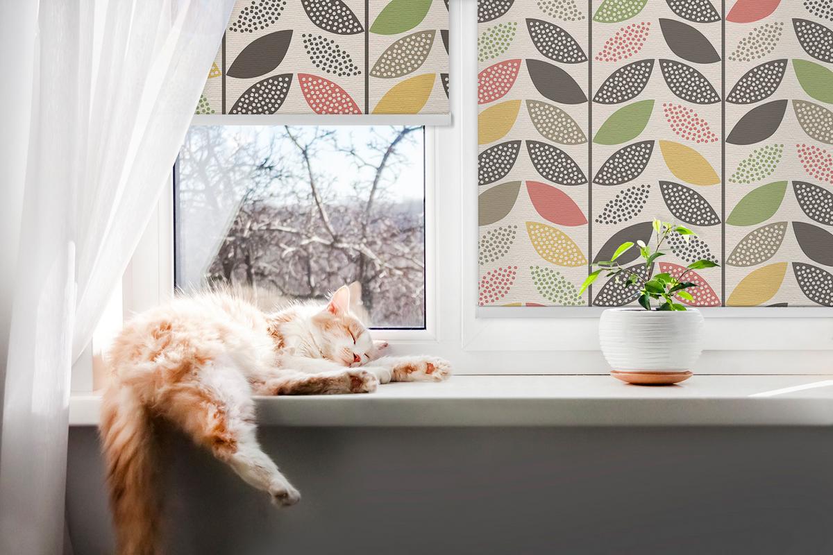 INNENROLLO - Fensterrollo - Rollo - 140x140 cm - Bunte Blätter - Grün, Kunststoff (140/140/0.5cm) - TULUP