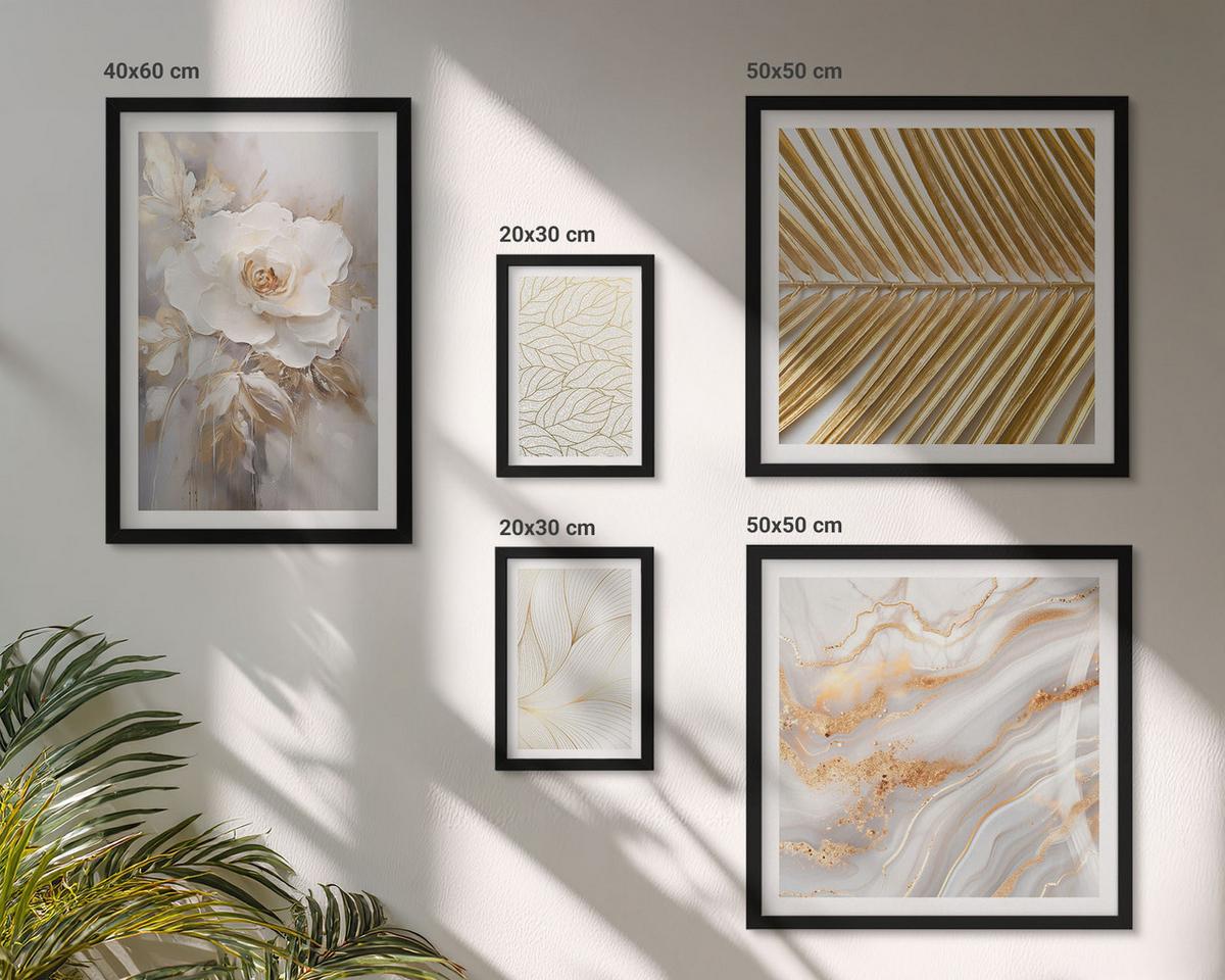 BILDER SET 5er Set - 50x50 cm & 20x30 cm & 40x60 cm Schwarzer Rahmen - Abstrakte Katzenmalereien - Schwarz, Kunststoff (40/60cm) - TULUP