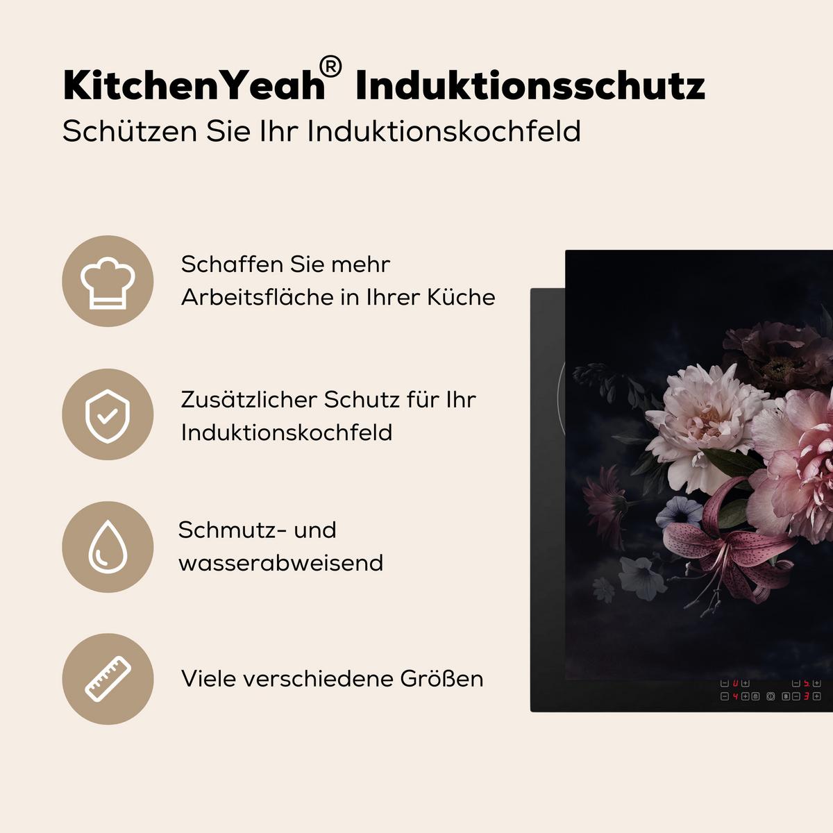 HERDABDECKPLATTE Blumen - Vintage - Pastell - Rosa - Weiß Herdabdeckung Induktionsfeld 70x52 cm - Altrosa, Kunststoff (70/52/0.2cm) - MuchoWow