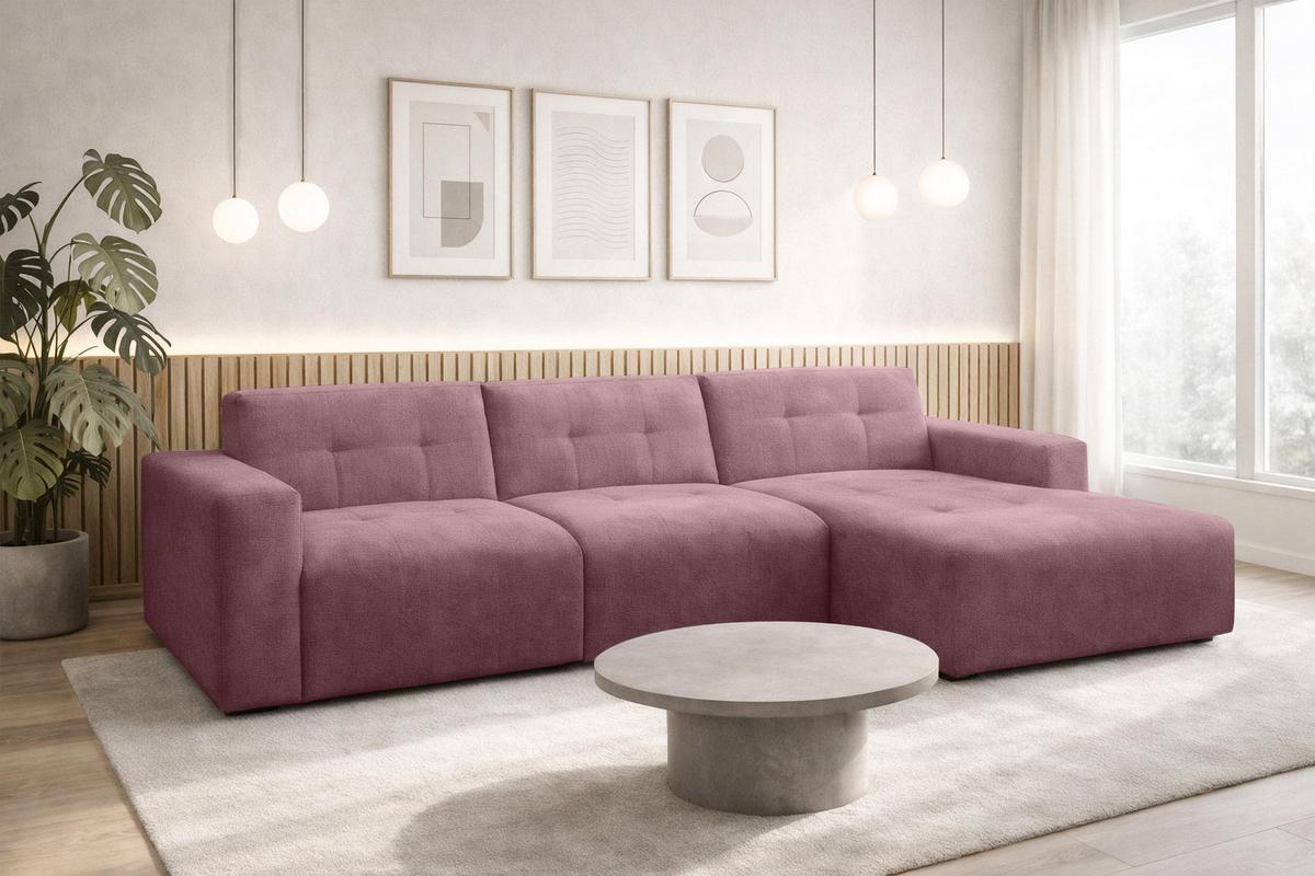 ECKSOFA L Form Corlu Rosa 310/165/78 cm – stilvolle kleine Eckcouch Rechts - Schwarz/Rosa, Kunststoff/Textil (165/310cm) - AX Living