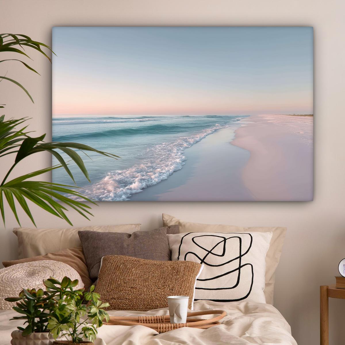 LEINWANDBILD Küstenlinie - Pastell - Wasser Groß 140x90 cm - Pastellblau, Textil (140/90cm) - MuchoWow