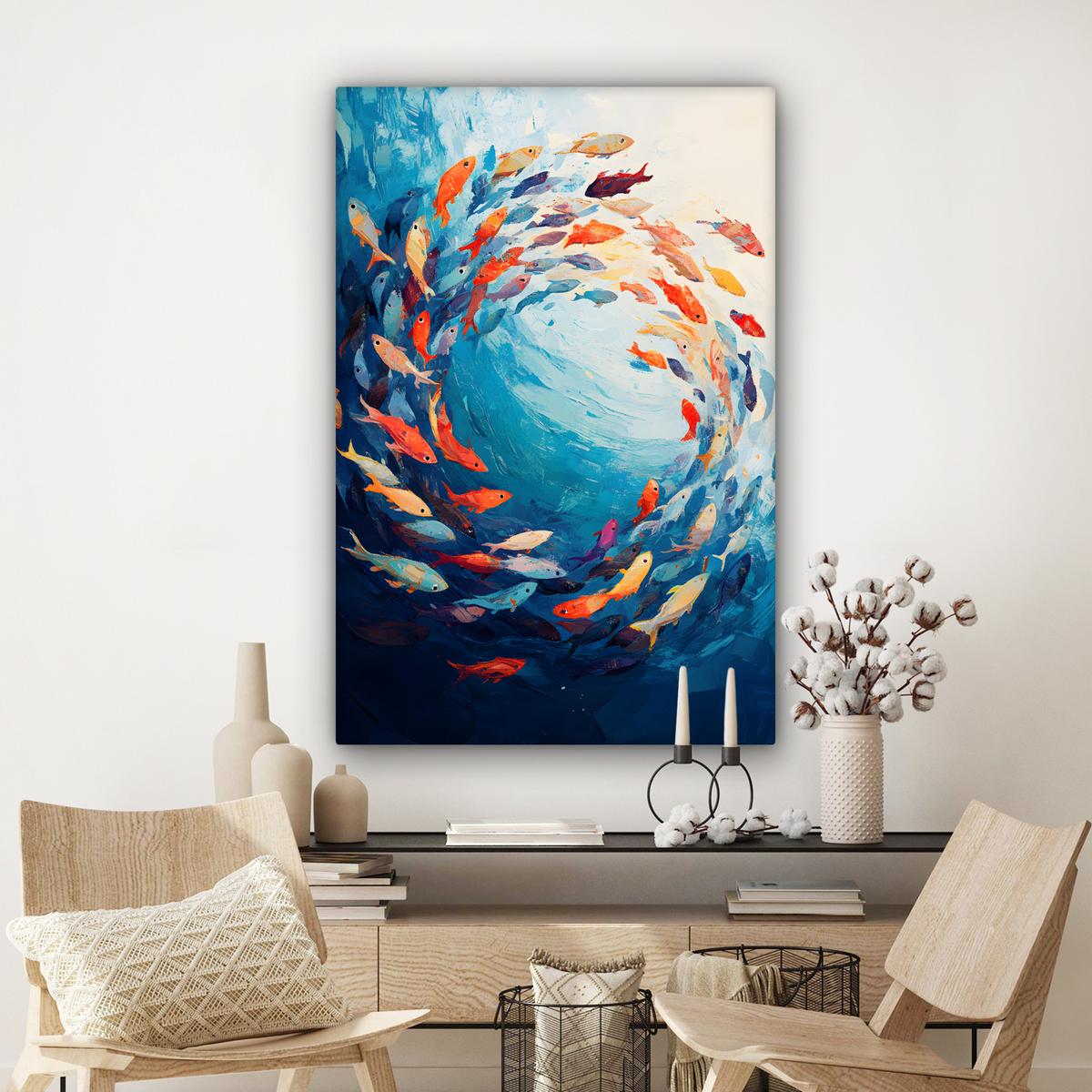 LEINWANDBILD Meer - Fische - Bunt - Dynamisch Deko XXL 80x120 cm - Hellblau, Textil (80/120cm) - MuchoWow
