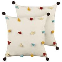 DEKOKISSEN 2er-Set Beige 45/45 cm Fussel - Beige/Multicolor, Textil (45/45cm) - Beliani