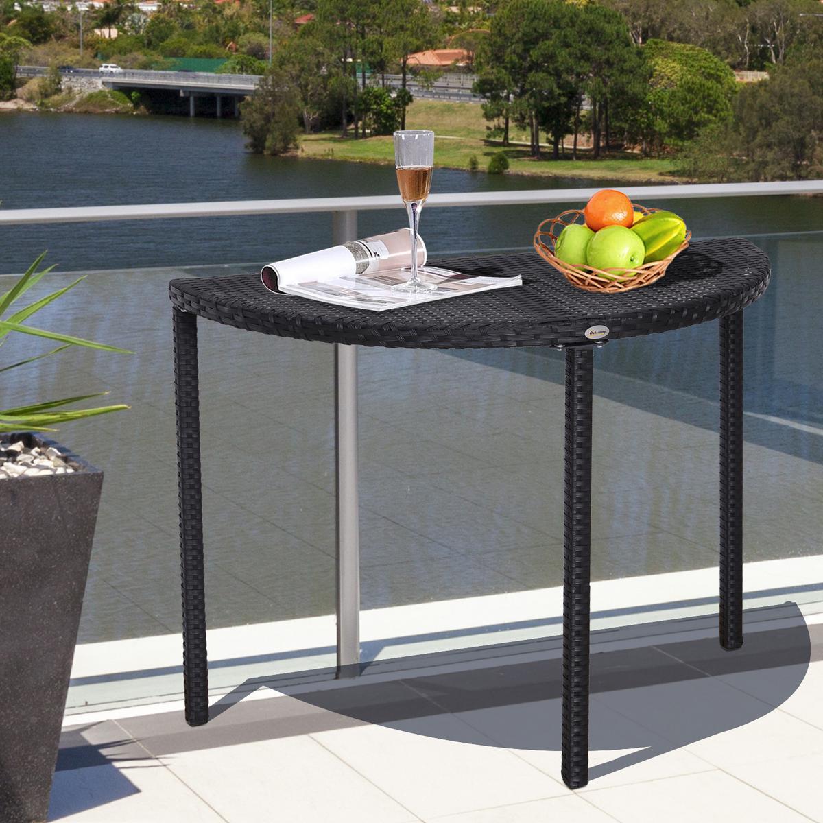 BALKONTISCH, Schwarz, Polyrattan, Metall - Schwarz, Kunststoff (100/50/74cm) - Outsunny