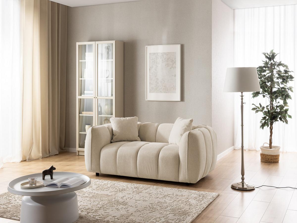 2-SITZER SOFA Nubira in tief gesteppter Bubble-Optik aus weichem Hellbeige Strukturstoff im modernen Design - Beige/Schwarz, Holz/Kunststoff (172/69/89cm) - S-Style Möbel