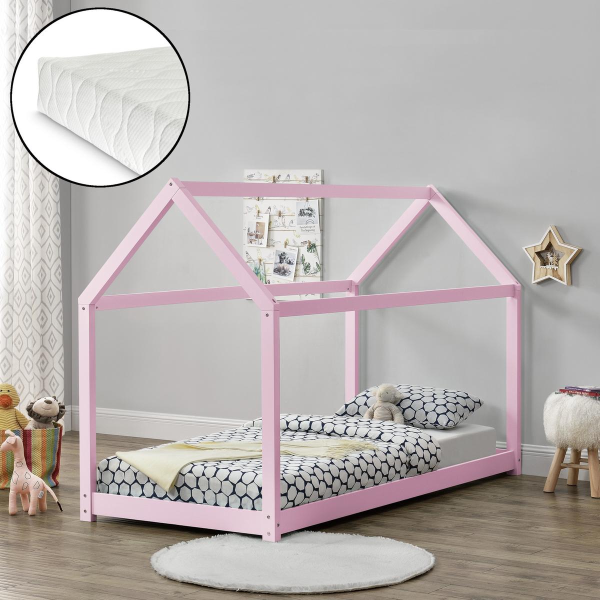 HAUSBETT Netstal mit Matratze - Rosa, Holz/Textil (90/200cm) - [en.casa]