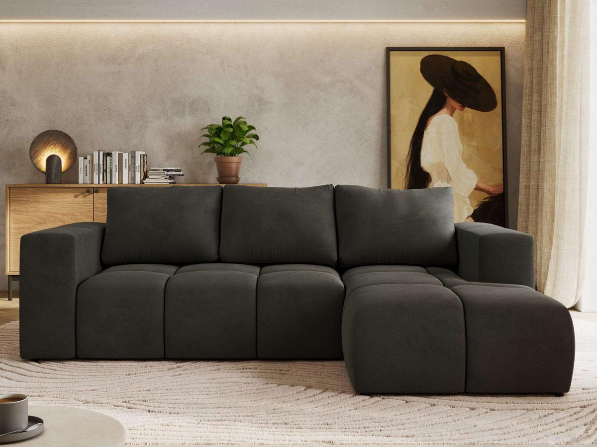 ECKSOFA MONIVA Dunkelgrau Velvet - Rechts - Dunkelgrau/Schwarz, Kunststoff/Textil (266/164cm) - MKS