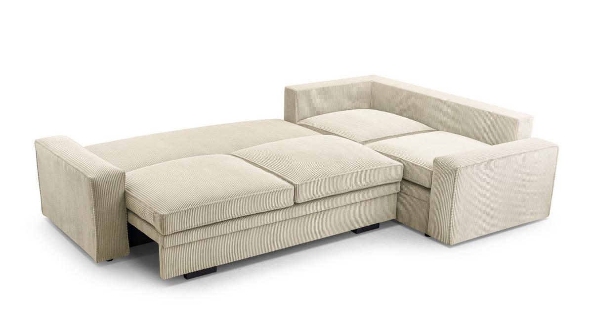 ECKSOFA L Form Treville Beige 296/196/94 cm – Links, mit Bettkasten und Schlaffunktion - Beige/Schwarz, Kunststoff/Textil (196/296cm) - AX Living