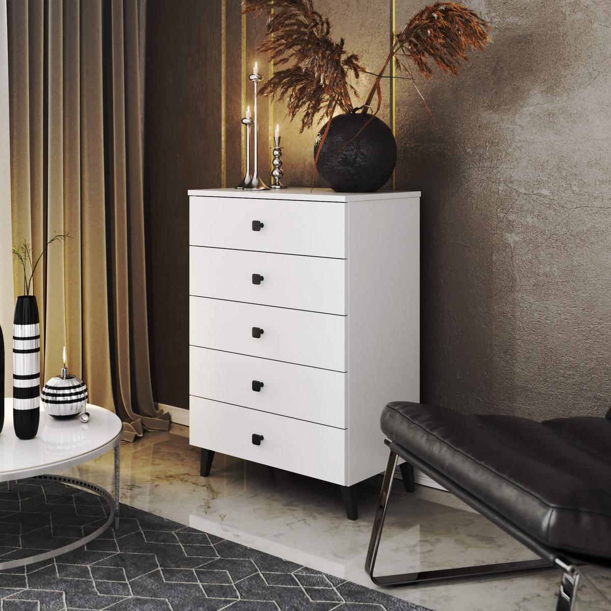 KOMMODE Weiß, Schwarz 89/60/37 - Schwarz/Weiß, Holzwerkstoff (60/89/37cm) - RAUMHIRSCH FURNITURE
