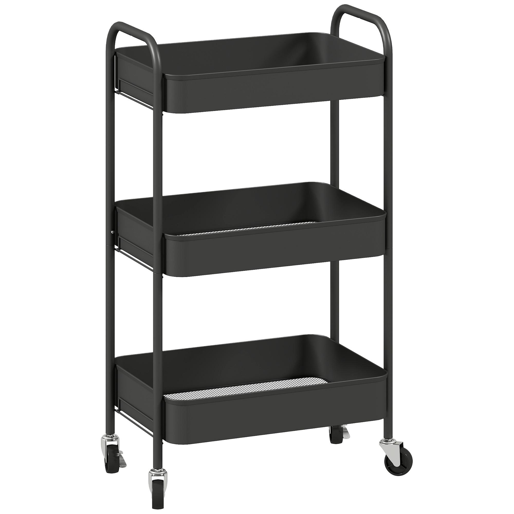 KÜCHENWAGEN Stahl Schwarz - Schwarz, Metall (30.6/79/45cm) - HOMCOM