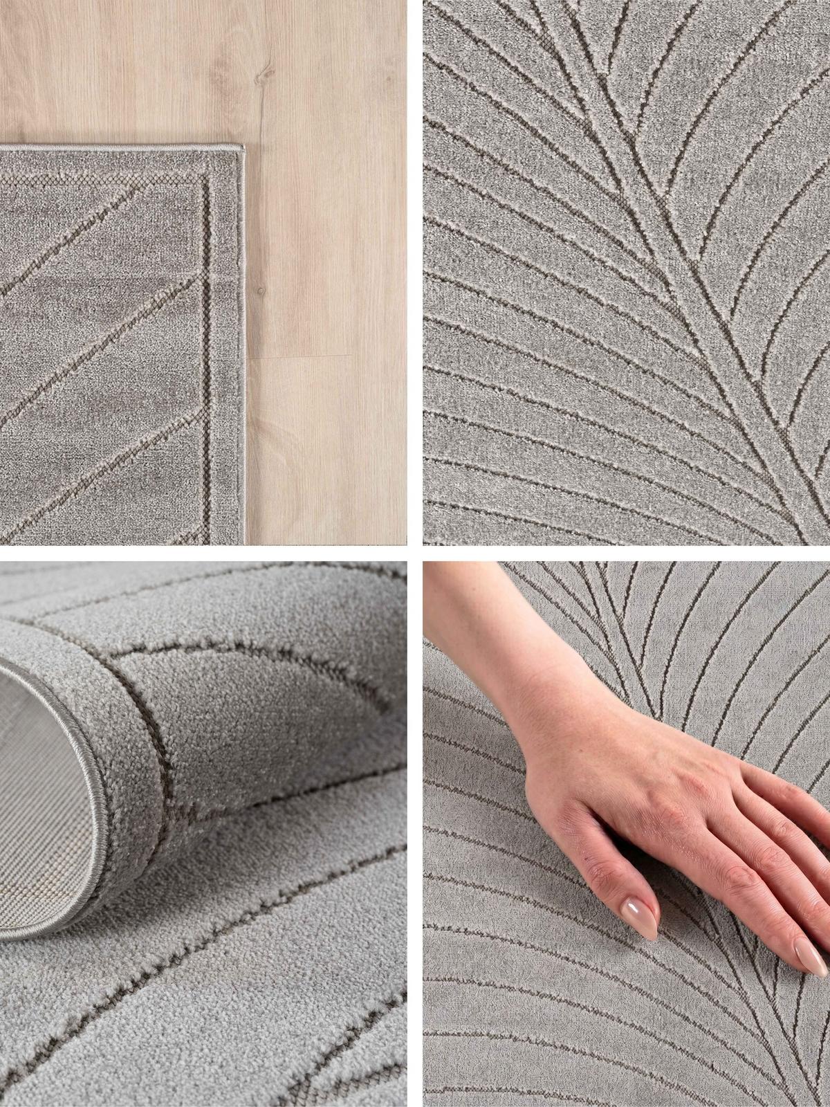 TEPPICH Outdoor, Fußbodenheizung-geeignet, mit Blattmotiv, aus Polypropylen, ENGADIN in Silbergrau, Ø 120 cm - Grau, Textil (120/120cm) - KADIMA DESIGN