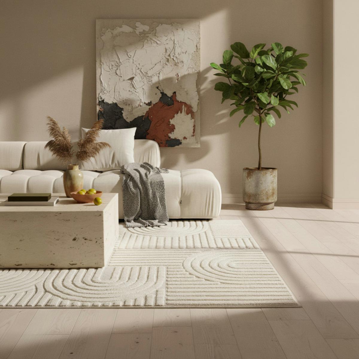 HOCHFLORTEPPICH RIGI, im Skandi-Boho-Stil, Creme, 120 x 170 cm - Beige, Textil (170/120cm) - KADIMA DESIGN