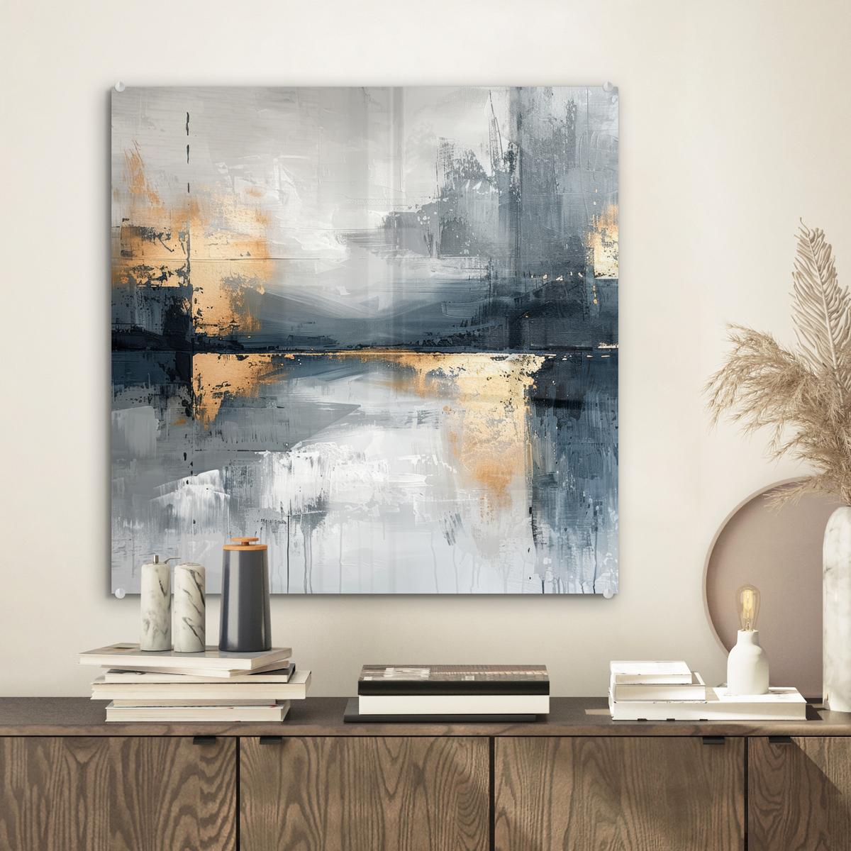 ACRYLGLASBILD Kunst - Grau - Gold - Abstrakt 50x50 cm - Dunkelgrau, Glas (50/50cm) - MuchoWow