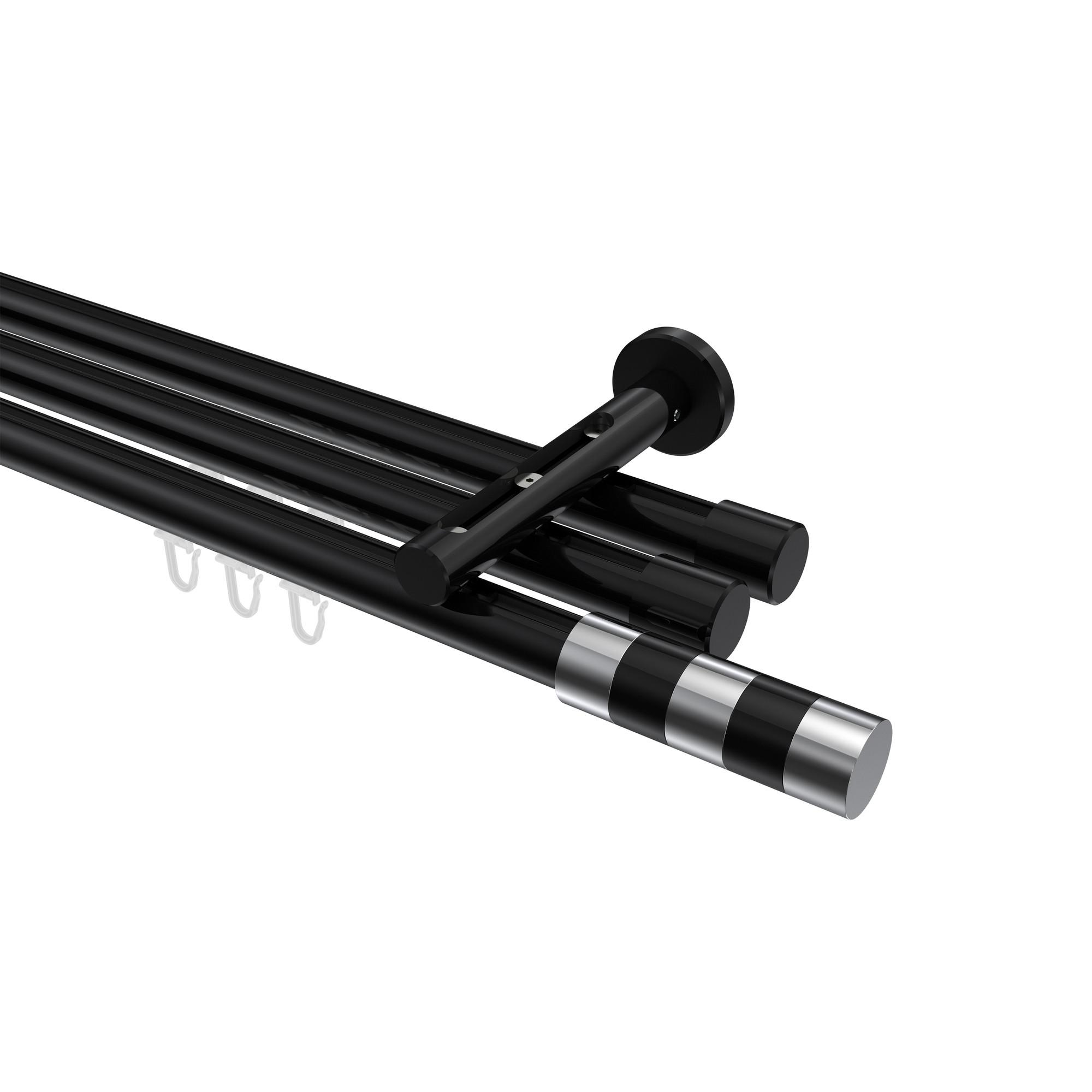 GARDINENSTANGE INNENLAUF Siteno Mavell 400 cm (geteilt in 2 x 200 cm), 3-läufig, 20 mm Ø Schwarz - Chromfarben/Schwarz, Metall (400cm) - INTERDECO