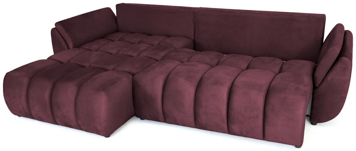ECKSOFA Iris mit Schlaffunktion und Bettkasten, links oder rechts montierbar – Bordeaux Samt 280/184/85 cm - Bordeaux/Schwarz, Kunststoff/Textil (280/184cm) - WFL GROUP