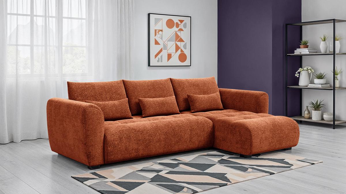 ECKSOFA SORENO 4-Sitzer, orange - Schwarz/Orange, Holz/Textil (293/171cm) - Wozimo