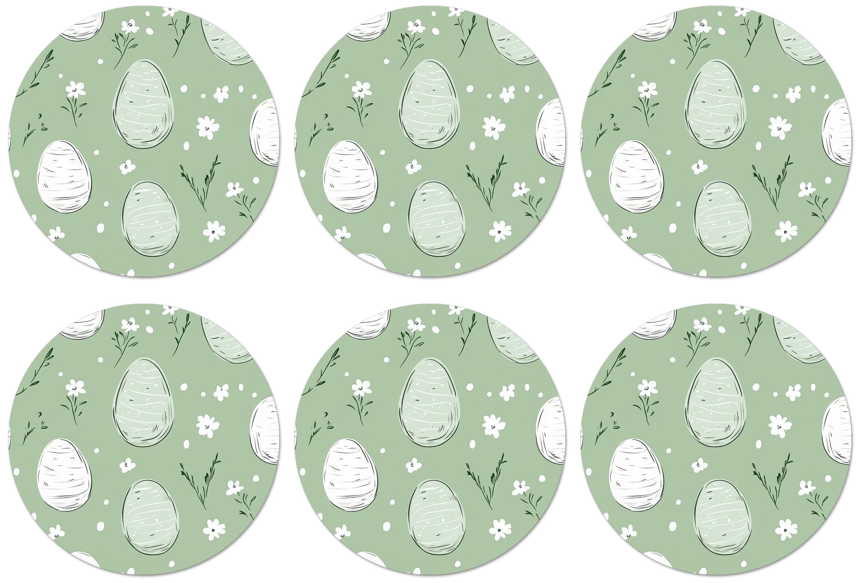 GLASUNTERSETZER Grün - Eier - Muster Tischset für Gläser 10x10 cm - Hellgrün, Naturmaterialien (10/0.2cm) - MuchoWow
