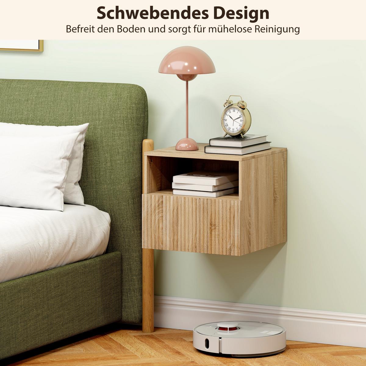 NACHTTISCH Hängend Beistelltisch mit Schublade Offenes Fach Holzoptik - Naturfarben, Holzwerkstoff (39.5/35/40cm) - HOMCOM