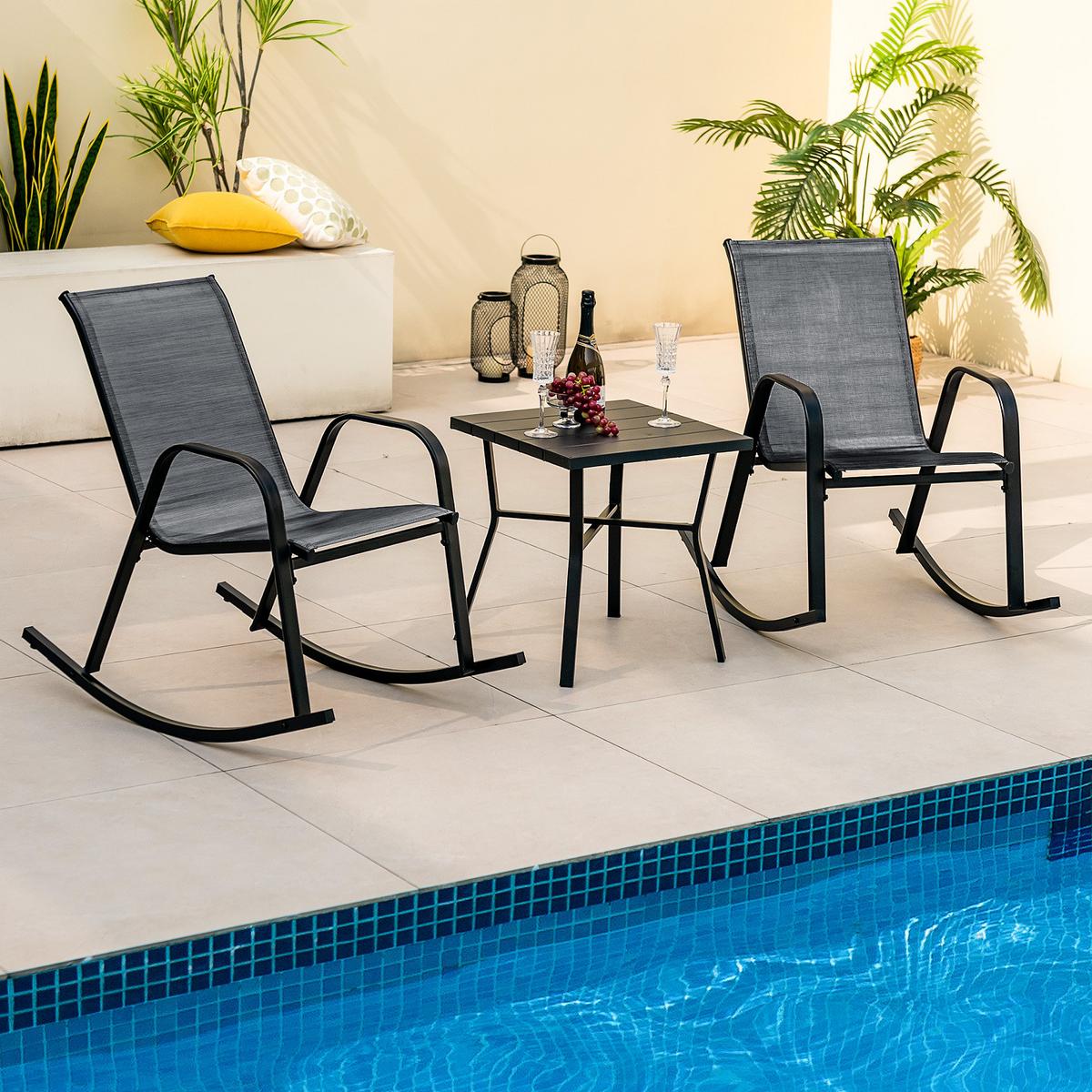 SCHAUKELSTUHL Schwarz(2er-Set) - Schwarz, Metall (91/86/62cm) - COSTWAY