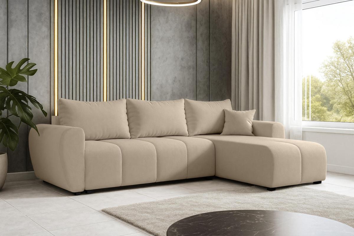 ECKSOFA L Form Malatya Hellbraun 246/145/80 cm stilvolle mit Schlaffunktion R - Hellbraun/Schwarz, Kunststoff/Textil (246/145cm) - AX Living