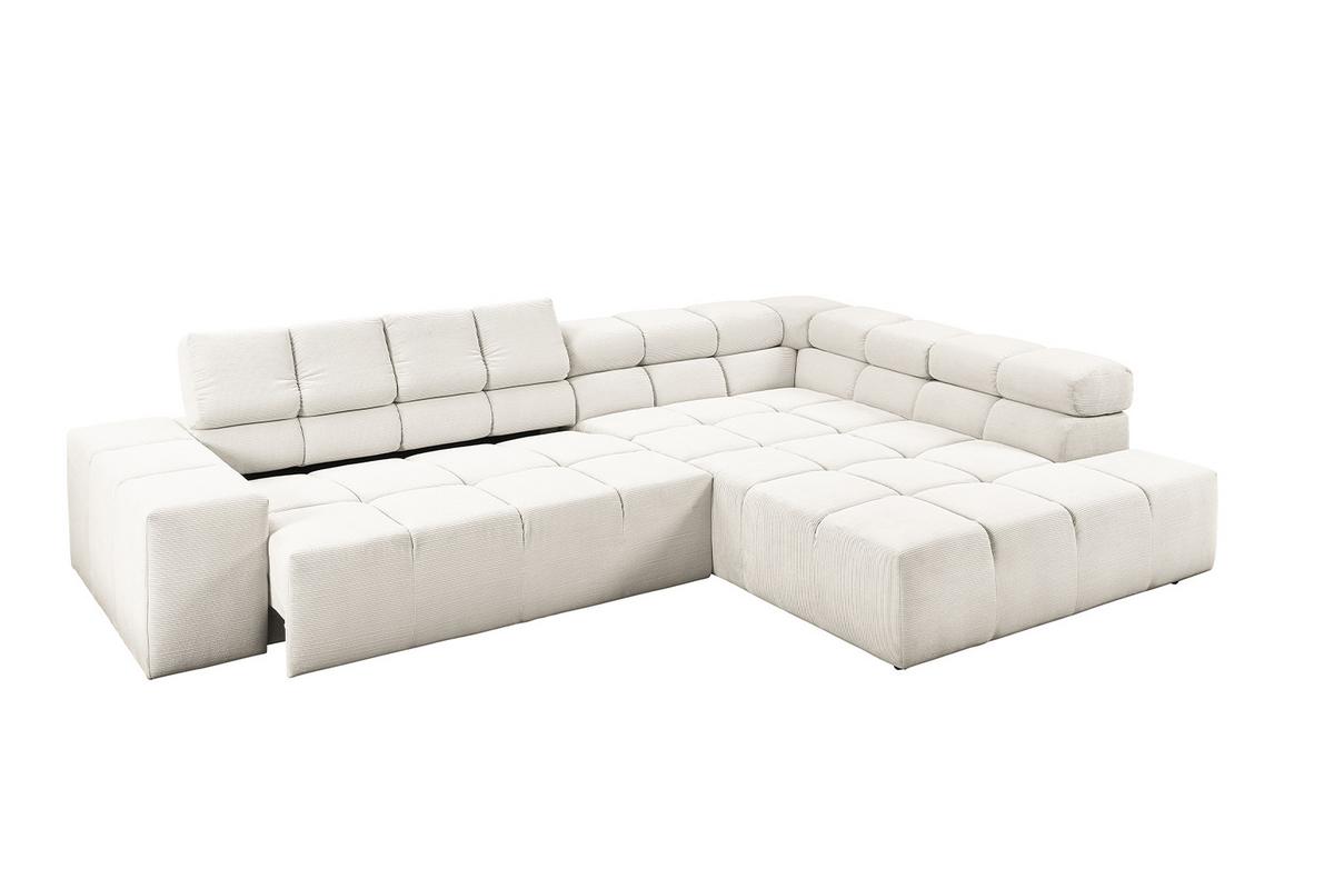 ECKSOFA MIT MOTORISCHEM SITZVORZUG NEVADA Weiß Cord Relaxfunktion - Schwarz/Weiß, Kunststoff/Textil (319/215cm) - KAWOLA