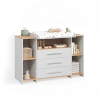 WICKELKOMMODE Torino Weiß/Goldkraft Eiche mit 3 Schubladen - Honigeiche/Weiß, Holzwerkstoff (143.2/93/53.1cm) - Livinity®