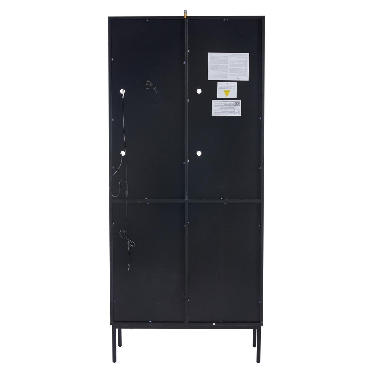 HIGHBOARD mit Glasvitrine LED-Beleuchtung 80/35/180cm - Schwarz, Holzwerkstoff (80/180/35cm) - Urban Meuble
