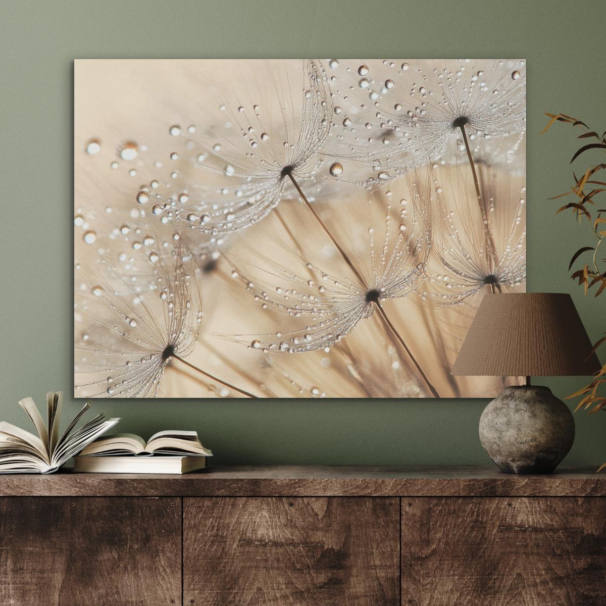 AKUSTIKBILD Löwenzahn - Abstrakt - Natur - Beige Gemälde 80x60 cm - Braun, Kunststoff (80/60/0.9cm) - MuchoWow