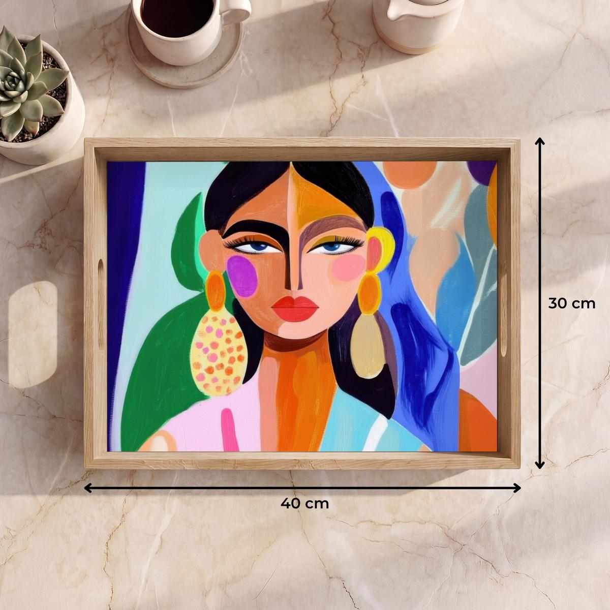 TABLETT Porträt - Frau - Modern 40x30 cm - Multicolor, Holz (40/5/5cm) - OnlyWow