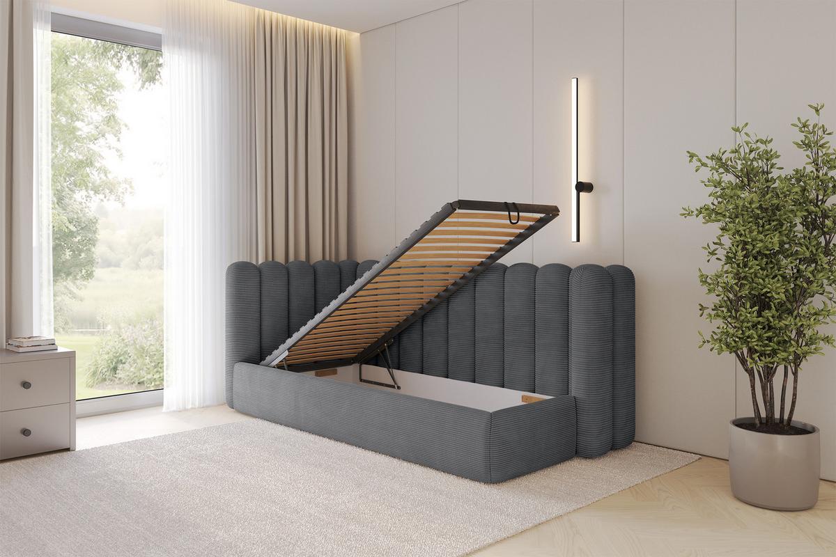 EINZELLBETT Jugendbett mit Bettkasten und Matratze H3/H4, Rechts - HUGY 100x200 Dunkelgrau - Graphitfarben, Holzwerkstoff/Textil (100/200cm) - ALTDECOR