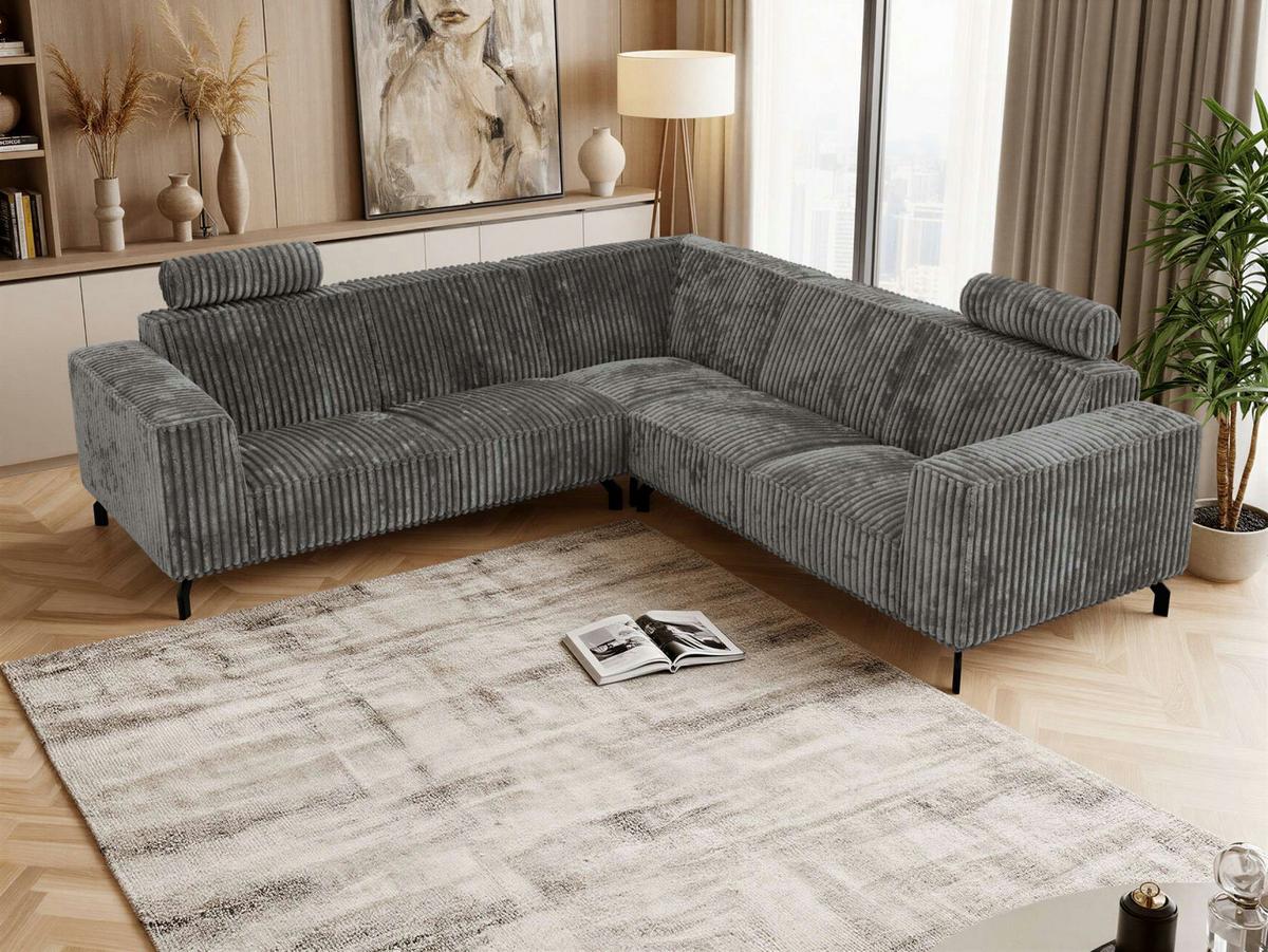 ECKSOFA VESANO L - Grau Cord - Schwarz/Grau, Textil/Metall (260/260cm) - MKS
