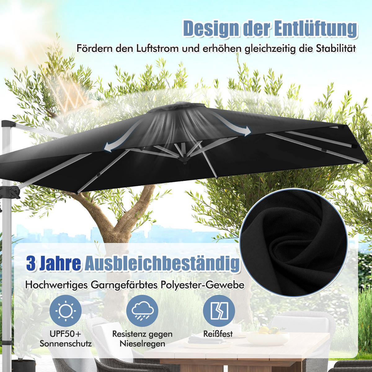 AMPELSCHIRM 300cm Schwarz - Schwarz, Metall (300/300cm) - COSTWAY