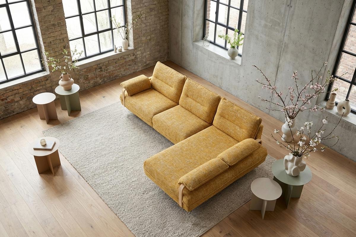 ECKSOFA ANISSA Gelb Flachgewebe - Gelb/Schwarz, Kunststoff/Textil (185/297cm) - KAWOLA
