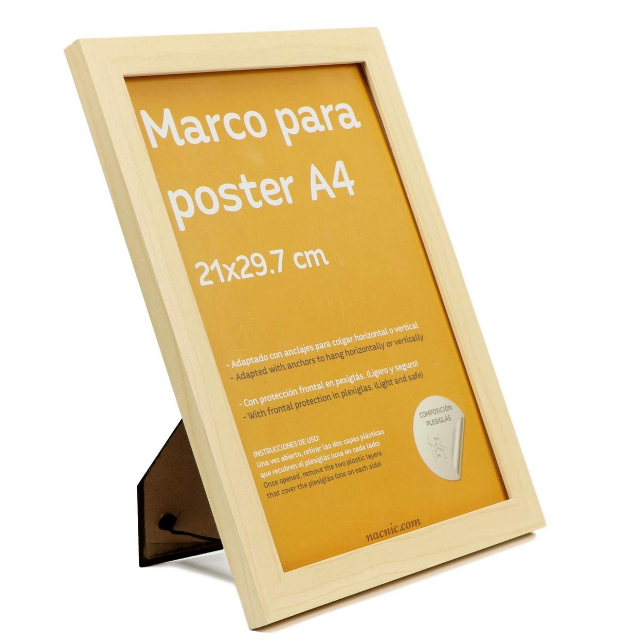 RAHMEN aus MDF und Acrylglas Schutz und Aussteller für Fotografien, Bilder, Poster, Gemälde, Dekoration für Haus Farbe Hellholz A4 - Beige, Holz (21/3cm) - Nacnic