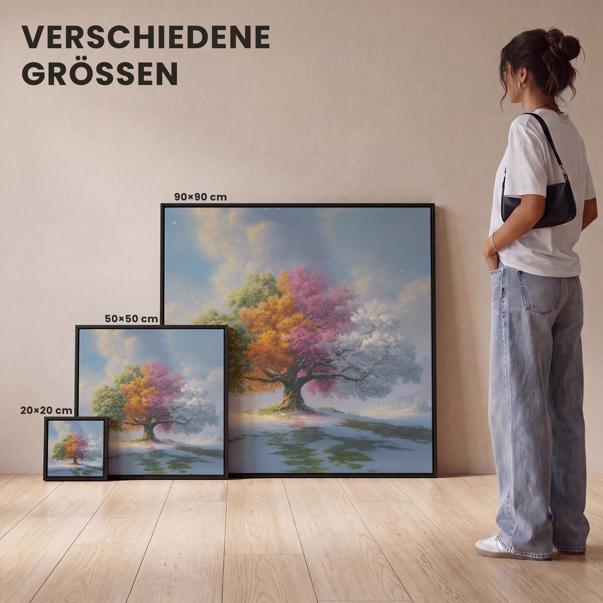 LEINWAND Bilder mit Rahmen - Baum - Jahreszeiten - Winter - Landschaft - 20x20 - Multicolor, Textil (20/20cm) - MuchoWow
