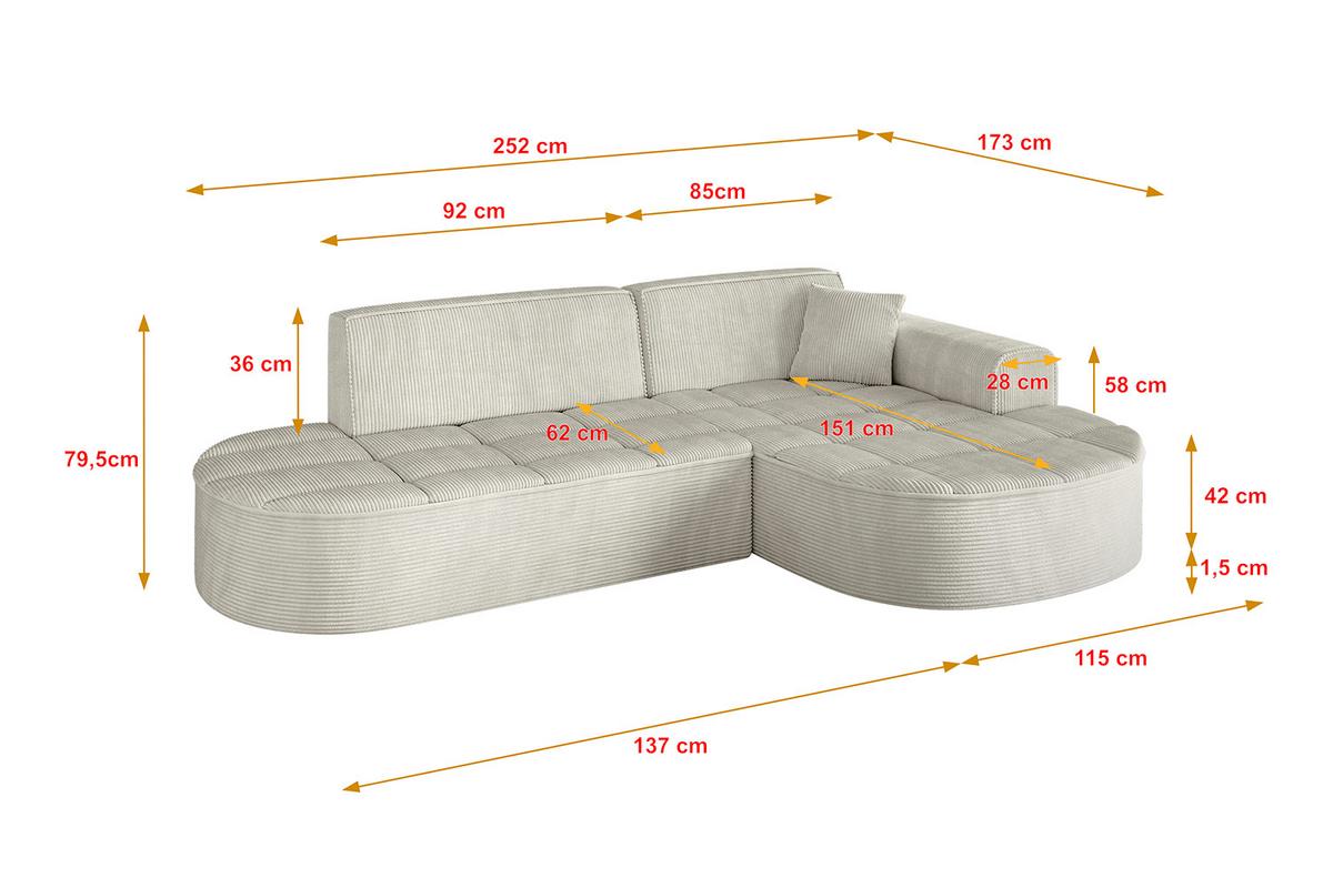 ECKSOFA Ottomane Rechts LIVO-L1 - 252x173x79,5 cm Creme - Hellgrau/Creme, Holzwerkstoff/Textil (252/173cm) - ALTDECOR