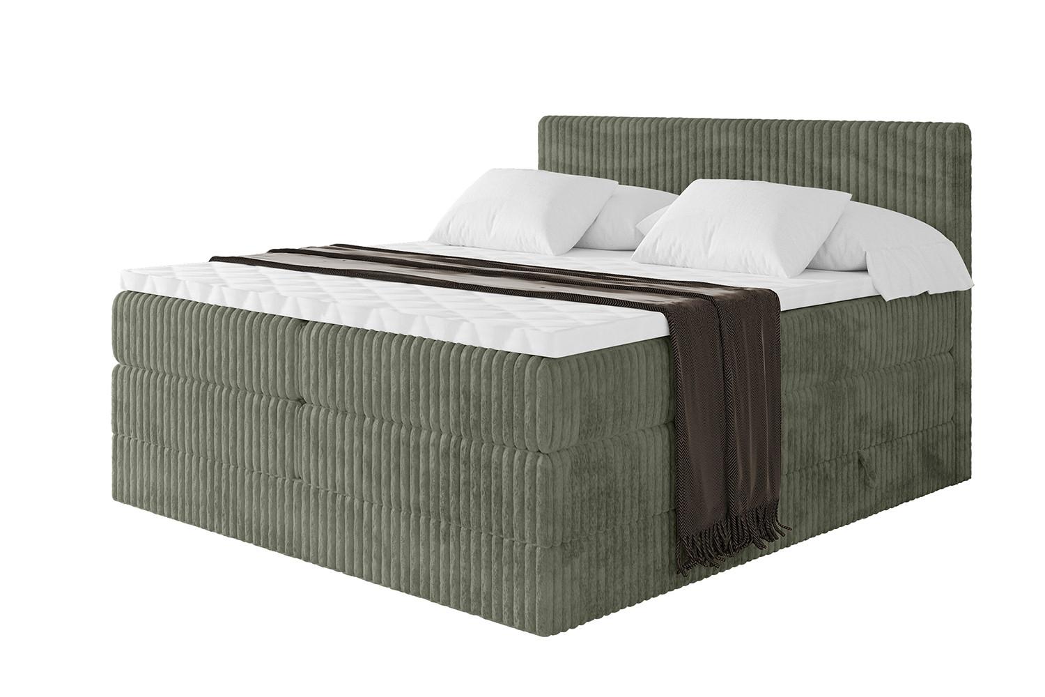 BOXSPRINGBETT mit Matratze H3|H4 und Lattenrost - TOLO KING 180x200 Cord - Olive - Olivgrün, Holzwerkstoff (180/200cm) - ALTDECOR