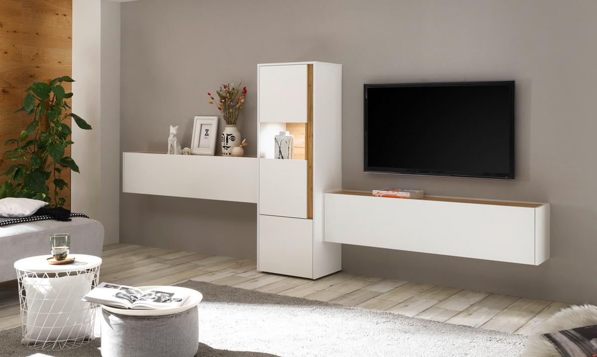 TV-LOWBOARD weiß, Eiche Wotan 150 cm, TV-Unterteil hängend - Eiche Wotan/Weiß, Holz/Holzwerkstoff (150/35/30cm) - Furn.Design