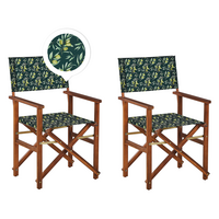 GARTENSTUHL 2er-Set Akazienholz dunkelbraun Auflagen cremeweiß/dunkelgrün Cine - Dunkelgrün/Dunkelbraun, Holz (50/91/50cm) - Beliani