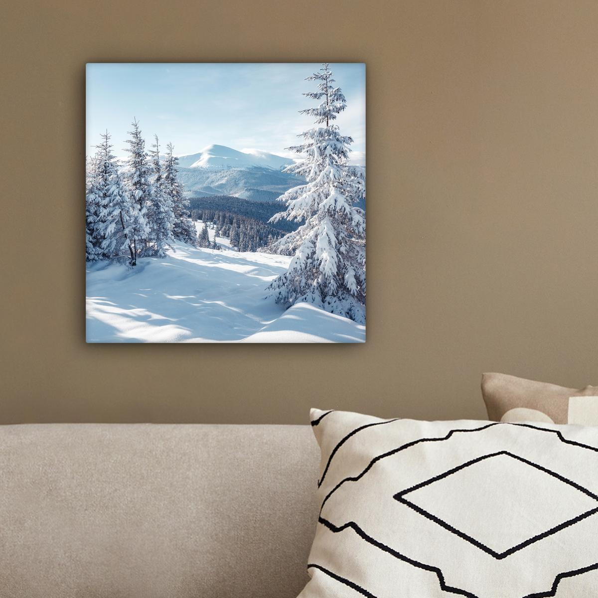 LEINWANDBILD Winterlandschaft - Natur - Berge - Bäume - Schnee Deko Wohnzimmer 20x20 cm - Hellblau, Textil (20/20cm) - MuchoWow