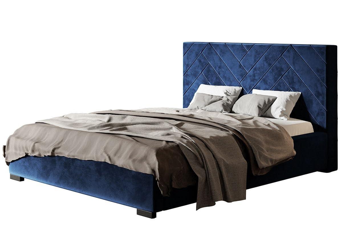 POLSTERBETT Sevilla mit Kopfteil, 120x200 cm, Doppelbett mit Bettkasten und Lattenrost aus Holz, Velourstoff Dunkelblau - Dunkelblau, Holz/Textil (120/200cm) - Alpi-Möbel