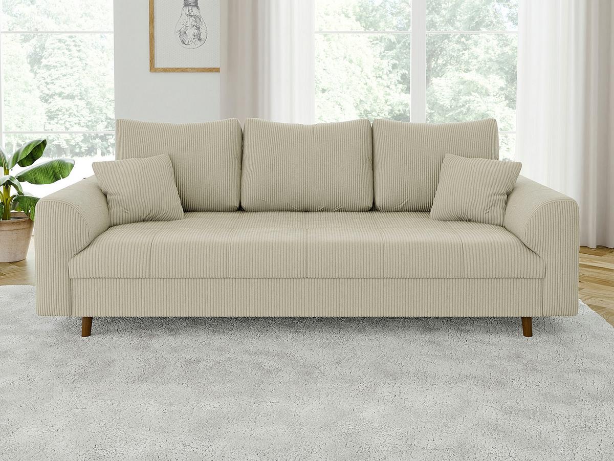 3-SITZER-SOFA Alma Beige Cord - Beige/Braun, Holz/Textil (210/81/93cm) - S-Style Möbel