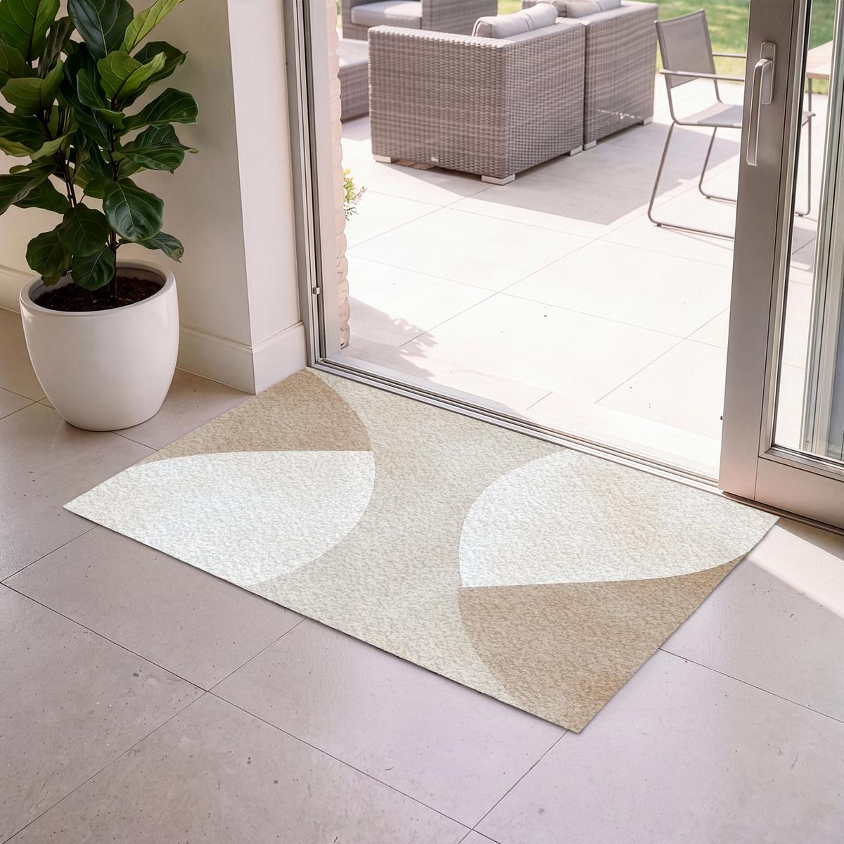 FUSSMATTE Braun - Japandi - Abstrakt Schmutzfangmatte 120x80 cm - Beige, Kunststoff (120/0.4cm) - MuchoWow