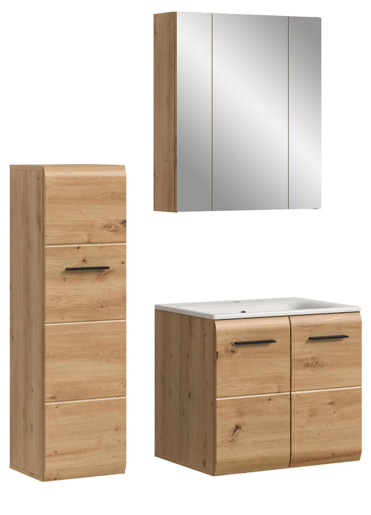 BADMÖBEL-SET 3-teilig in Artisan Eiche, Badkombination mit Waschbecken, 105 x 185 cm, Cover - Schwarz/Eiche Artisan, Glas/Keramik (105/185/30cm) - Inn.Furn